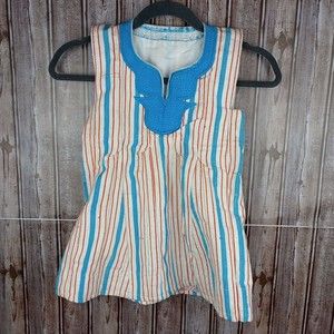 Woman Girl Junior Sleeveless Handmade Embroidered Striped Top Shirt Small
